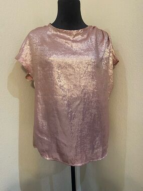 SHEIN Metallic Blush Short Sleeve Blouse